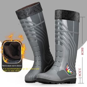 Mid-calf Rubber Fashion Rain Boots Men's Outdoor Fleece-lined (Option: Gray Cotton Added-39)