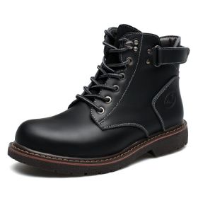 British Men Fleece-lined Martin Boots Casual Mid-top (Option: Black Leather Lining-40)