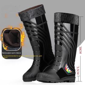 Mid-calf Rubber Fashion Rain Boots Men's Outdoor Fleece-lined (Option: Black Cotton Added-38)