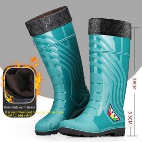 Mid-calf Rubber Fashion Rain Boots Men's Outdoor Fleece-lined (Option: Green Cotton Added-38)