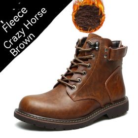 British Men Fleece-lined Martin Boots Casual Mid-top (Option: Brown Cotton Lining-42)