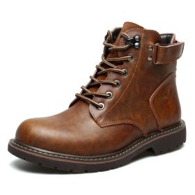 British Men Fleece-lined Martin Boots Casual Mid-top (Option: Brown Leather Lining-41)