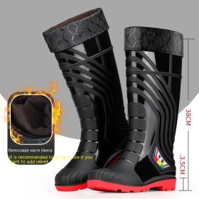 Mid-calf Rubber Fashion Rain Boots Men's Outdoor Fleece-lined (Option: Black And Red Cotton Added-42)