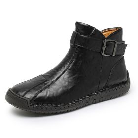 Cross-border Foreign Trade Hot Genuine Leather High-top Casual Men's Leather Boots (Option: Black-48)