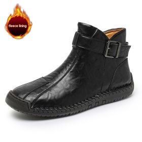 Cross-border Foreign Trade Hot Genuine Leather High-top Casual Men's Leather Boots (Option: Black Plus Velvet-48)