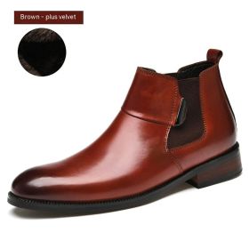 British Style Retro Chelsea Boots Men's Shoes (Option: Brown With Fleece Lining-39)