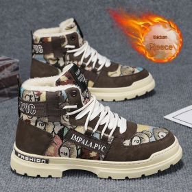 Fleece-lined Warm Martin Boots Worker Boot Men's Motorcycle Boots Student High-top Cotton Shoes (Option: Beige Brown-44)