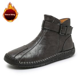Cross-border Foreign Trade Hot Genuine Leather High-top Casual Men's Leather Boots (Option: Gray, Fleece Lining-48)
